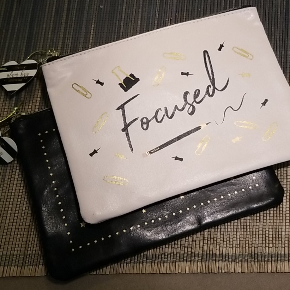 Two cosmetic case, glam bag, zip plastic organizer